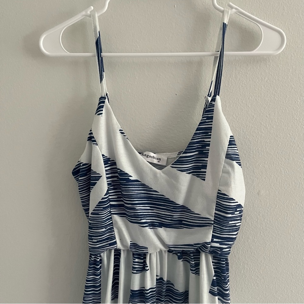 Blue & White Shorts Romper - Picture 2 of 6